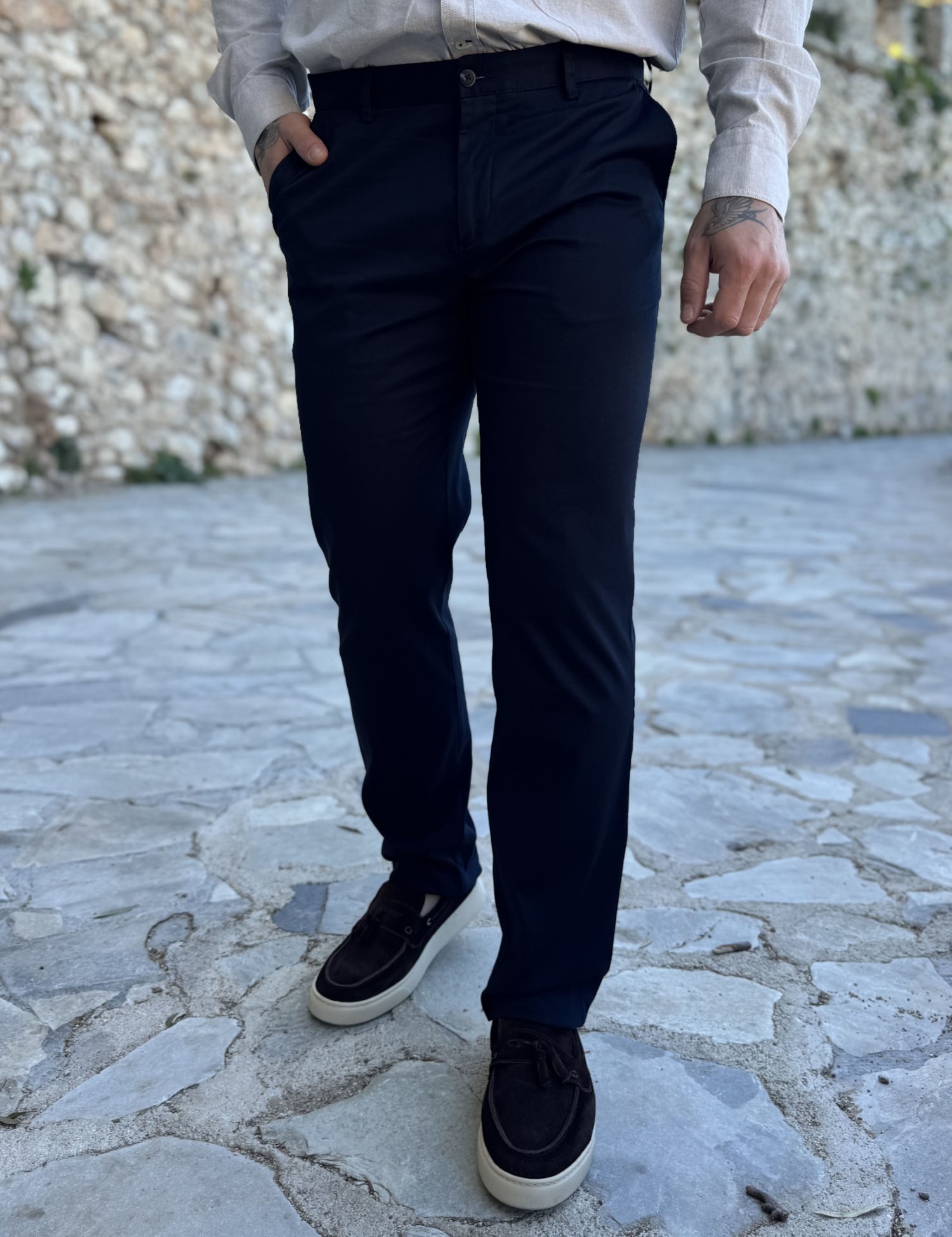 Ανδρικό μπλε υφασμάτινο παντελόνι Chinos D1351N - Dynamo - 